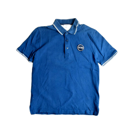 A Blue Short Sleeve Polos from Boss in size 14Y for boy. (Front View)