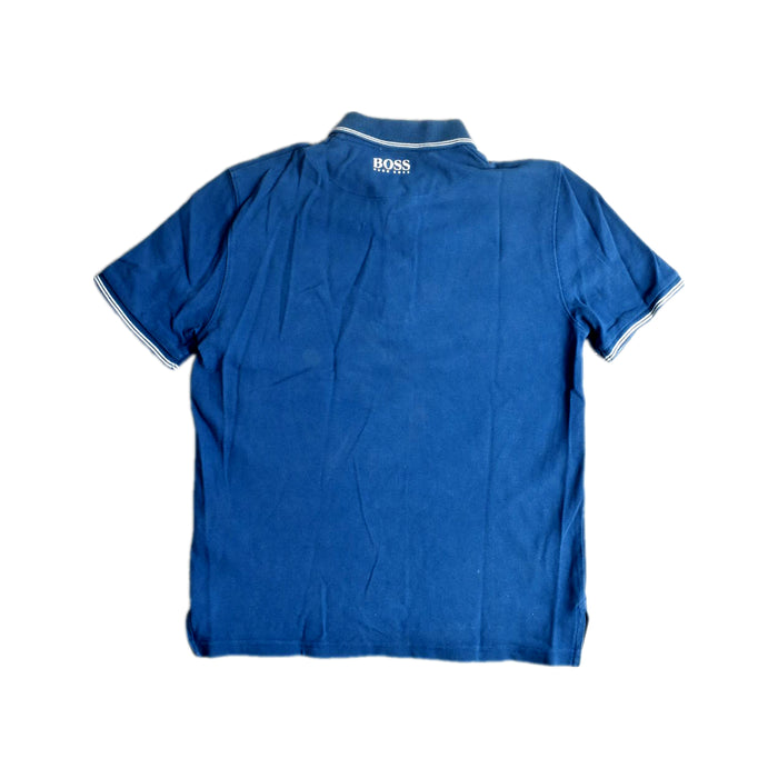 A Blue Short Sleeve Polos from Boss in size 14Y for boy. (Back View)