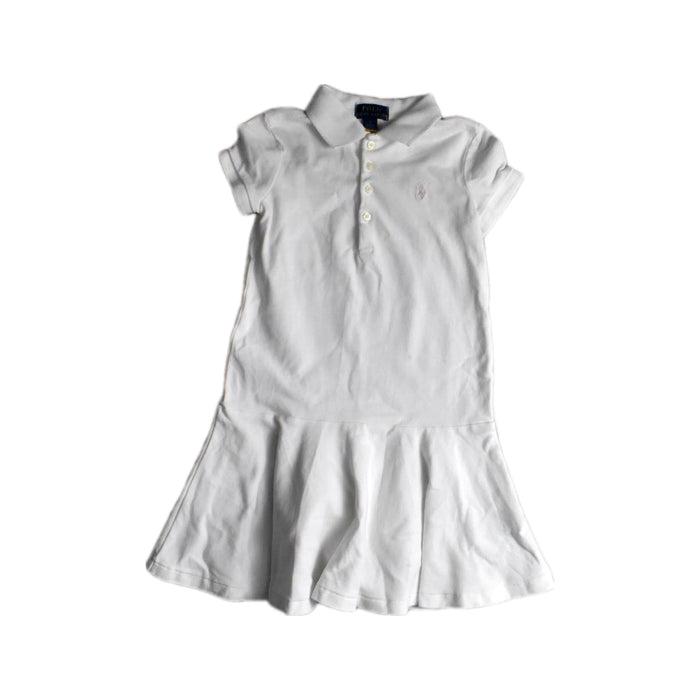A White Short Sleeve Dresses from Polo Ralph Lauren in size 5T for girl. (Front View)