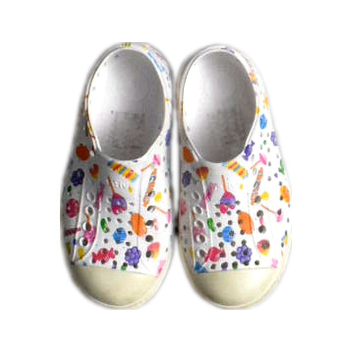 A White Slip Ons from Native Shoes in size 3T for girl. (Back View)