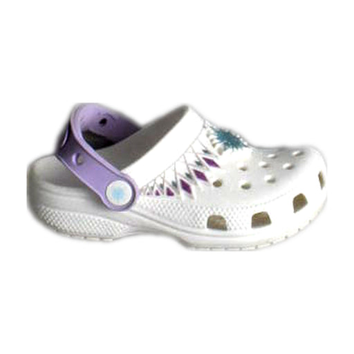 A White Sandals from Crocs in size 4T for girl. (Front View)