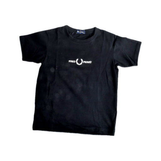 A Black Short Sleeve T Shirts from Fred Perry in size 5T for boy. (Front View)