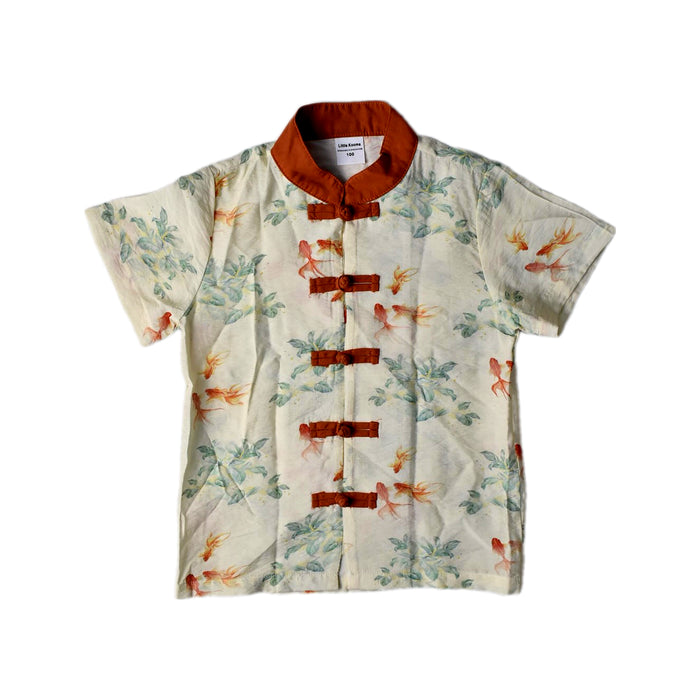 A Ivory Short Sleeve Shirts from Little Kooma in size 2T for boy. (Front View)