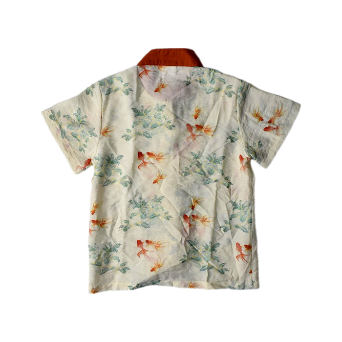 A Ivory Short Sleeve Shirts from Little Kooma in size 2T for boy. (Back View)