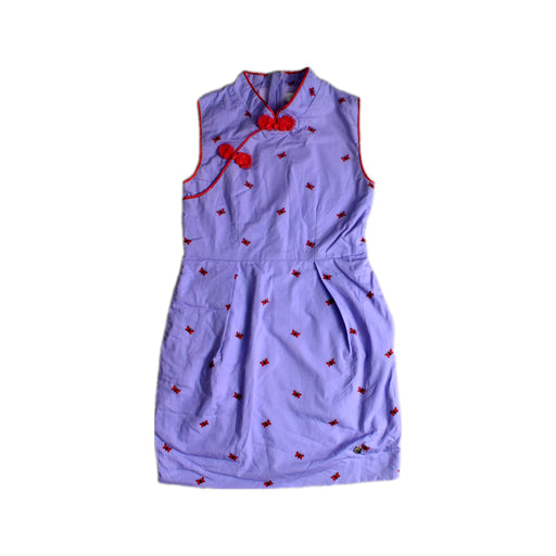 A Purple Sleeveless Dresses from bloomB in size 5T for girl. (Front View)