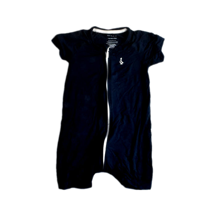 A Navy Short Sleeve Rompers from Raph and Remy in size 12-18M for neutral. (Front View)