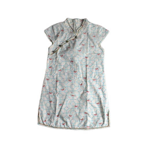 A Blue Short Sleeve Dresses from Elly in size 5T for girl. (Front View)