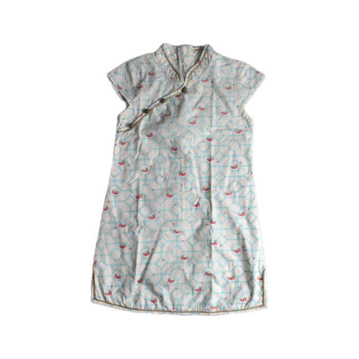 A Blue Short Sleeve Dresses from Elly in size 5T for girl. (Front View)