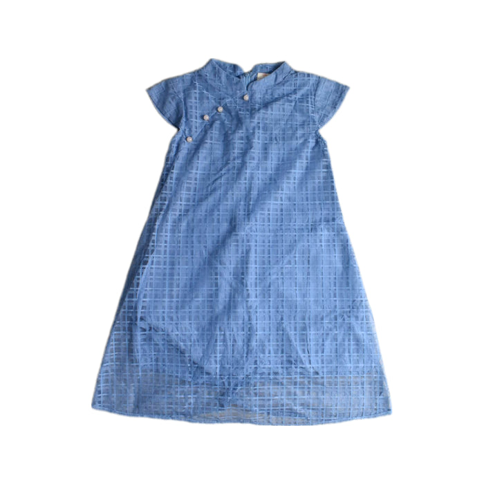 A Blue Short Sleeve Dresses from Elly in size 5T for girl. (Front View)