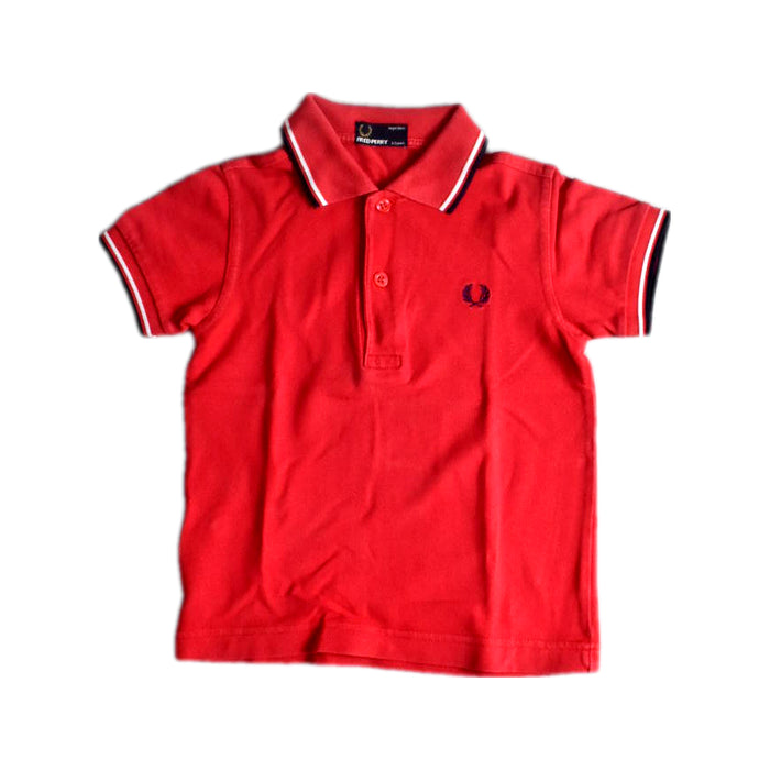 A Red Short Sleeve Polos from Fred Perry in size 2T for boy. (Front View)