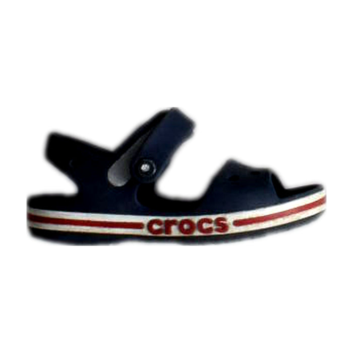 A Navy Sandals from Crocs in size 5T for boy. (Front View)