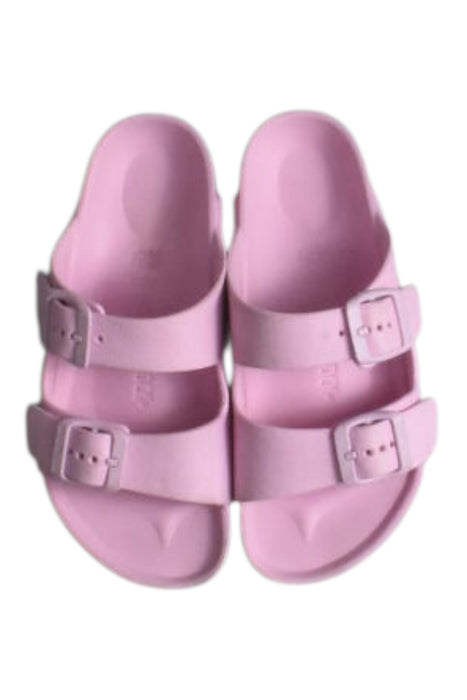 A Pink Sandals from Birkenstock in size 6T for girl. (Back View)