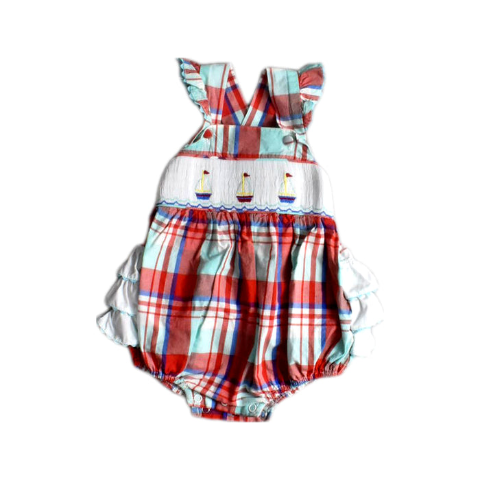 A Multicolour Sleeveless Rompers from Classic Whimsy in size 6-12M for girl. (Front View)