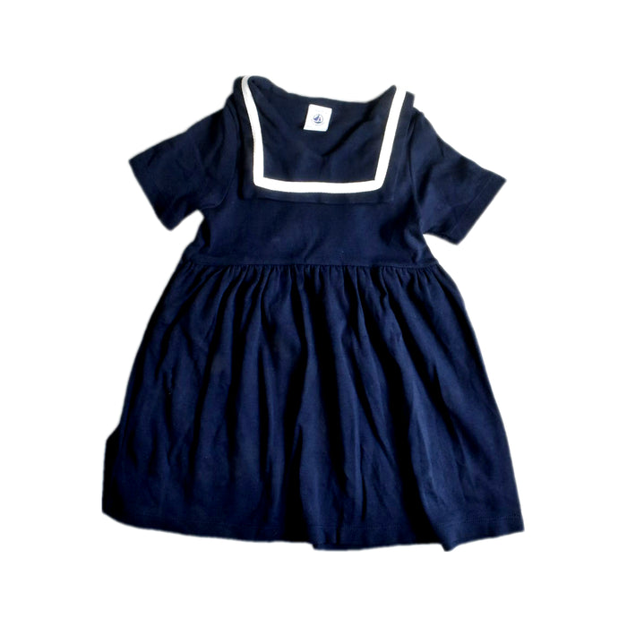 A Navy Short Sleeve Dresses from Petit Bateau in size 3T for girl. (Front View)