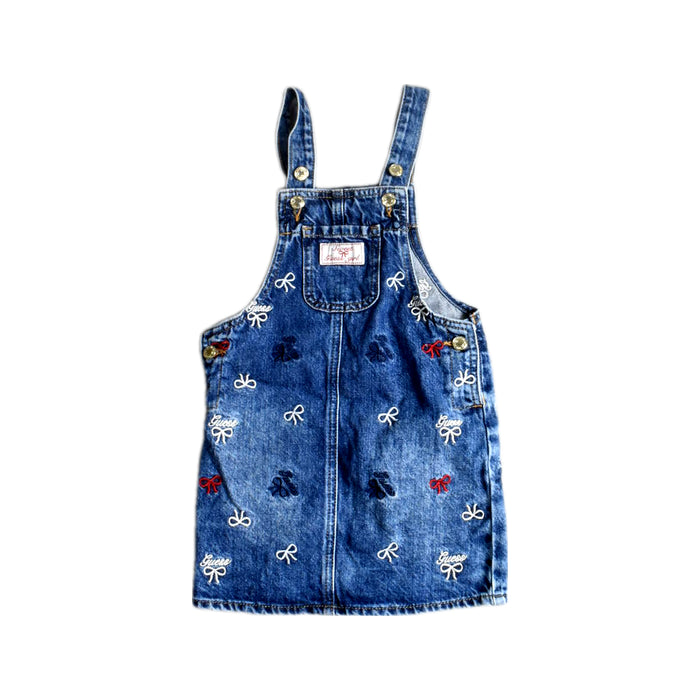 A Blue Overall Dresses from Guess in size 4T for girl. (Front View)