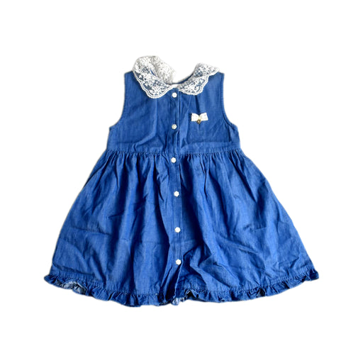 A Blue Sleeveless Dresses from Minkmui in size 4T for girl. (Front View)