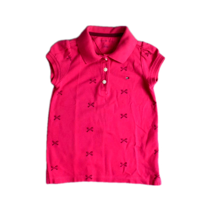 A Pink Short Sleeve Polos from Tommy Hilfiger in size 3T for girl. (Front View)