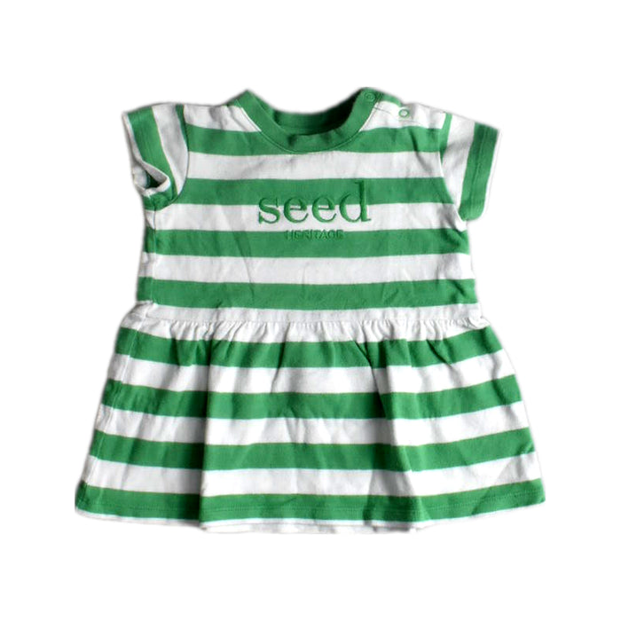 A Green Short Sleeve Dresses from Seed in size 6-12M for girl. (Front View)