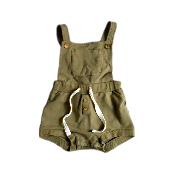 A Green Overall Shorts from Jamie Kay in size 2T for boy. (Front View)