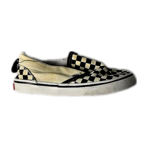 A Beige Slip Ons from Vans in size 4T for boy. (Front View)
