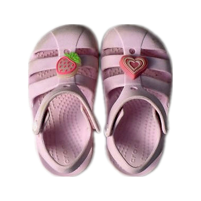 A Pink Sandals from Crocs in size 3T for girl. (Back View)