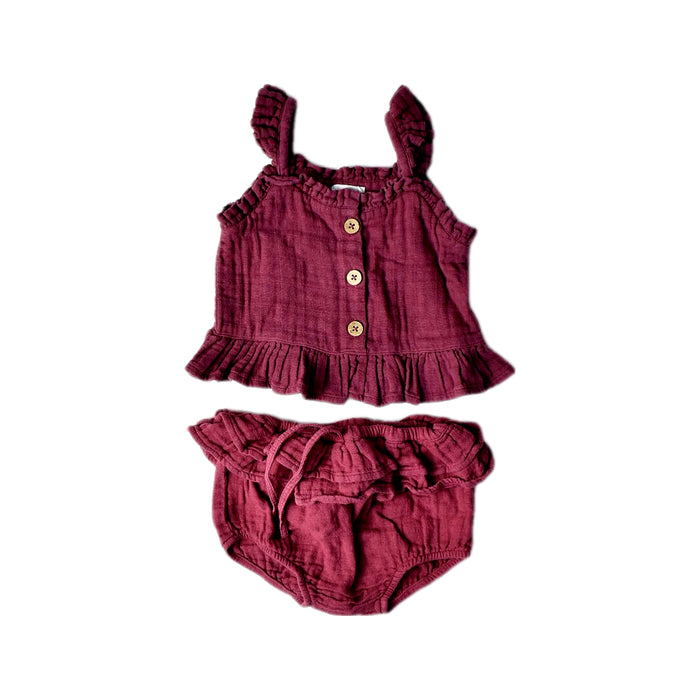 A Burgundy Shorts Sets from Jamie Kay in size 2T for girl. (Front View)