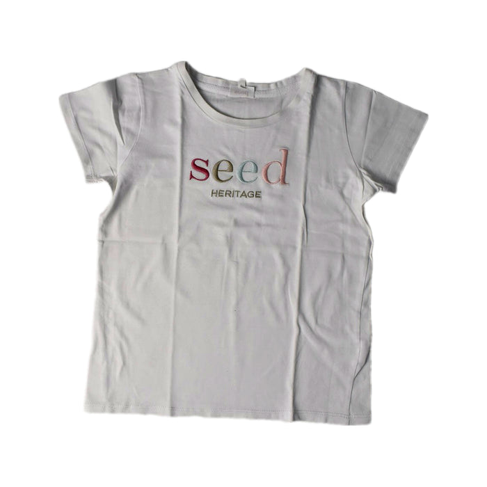 A White Short Sleeve T Shirts from Seed in size 10Y for girl. (Front View)