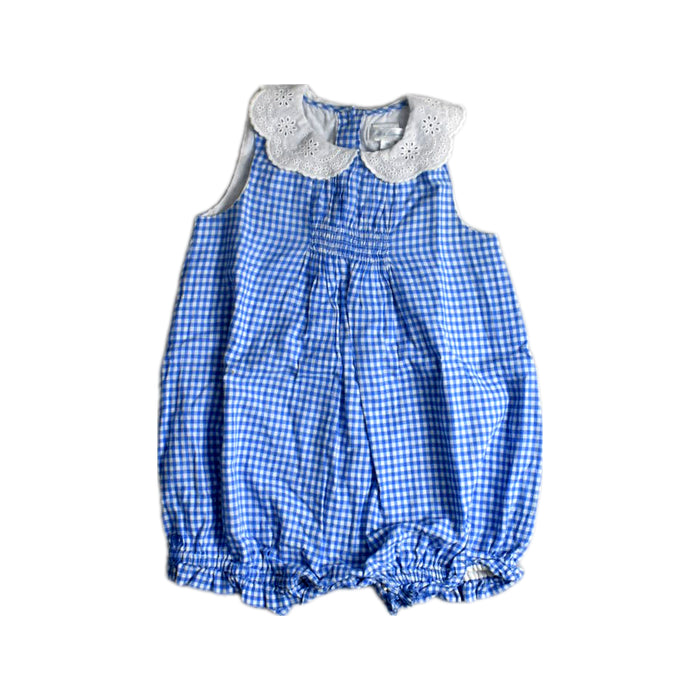A Blue Sleeveless Rompers from Ralph Lauren in size 12-18M for girl. (Front View)