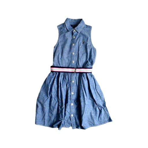 A Blue Sleeveless Dresses from Polo Ralph Lauren in size 8Y for girl. (Front View)