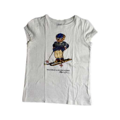 A White Short Sleeve T Shirts from Polo Ralph Lauren in size 6T for girl. (Front View)