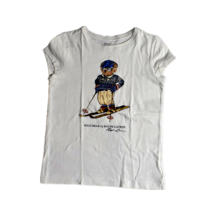 A White Short Sleeve T Shirts from Polo Ralph Lauren in size 6T for girl. (Front View)