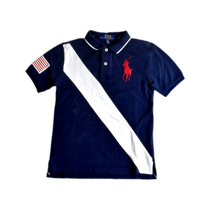 A Navy Short Sleeve Polos from Polo Ralph Lauren in size 8Y for boy. (Front View)