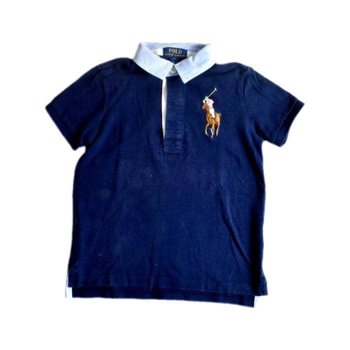 A Navy Short Sleeve Polos from Polo Ralph Lauren in size 6T for boy. (Front View)