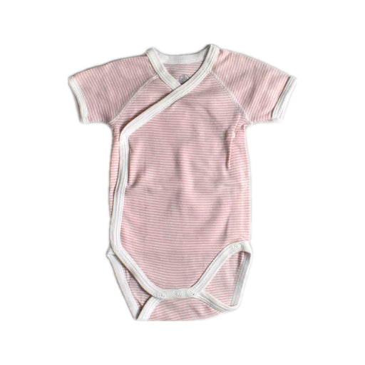A Pink Short Sleeve Bodysuits from Petit Bateau in size 0-3M for girl. (Front View)