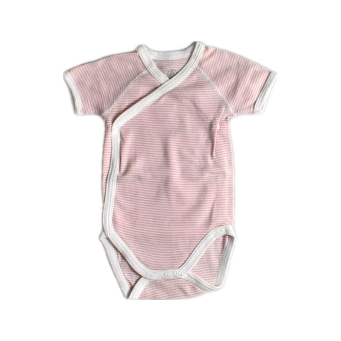 A Pink Short Sleeve Bodysuits from Petit Bateau in size 0-3M for girl. (Front View)