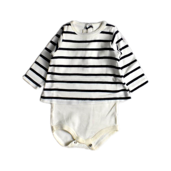 A White Long Sleeve Bodysuits from Petit Bateau in size 0-3M for girl. (Front View)