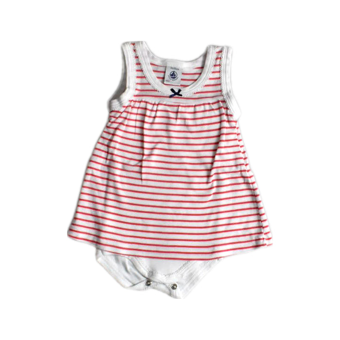 A Pink Sleeveless Rompers from Petit Bateau in size 0-3M for girl. (Front View)