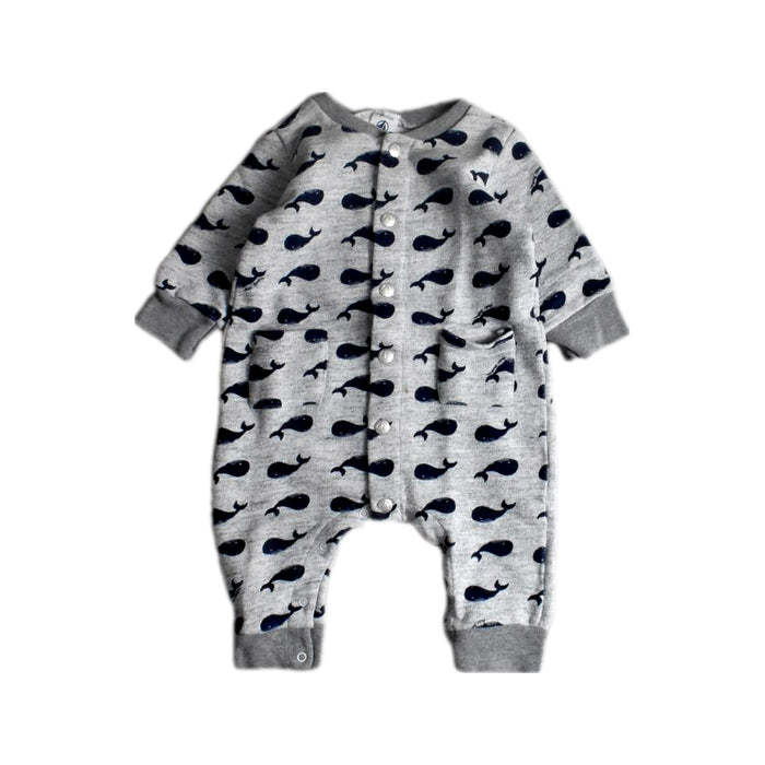 A Grey Long Sleeve Rompers from Petit Bateau in size 3-6M for boy. (Front View)