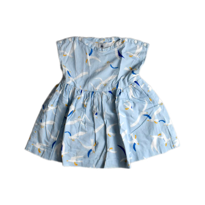 A Blue Sleeveless Dresses from Petit Bateau in size 12-18M for girl. (Front View)