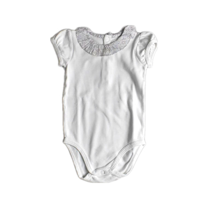 A White Short Sleeve Bodysuits from Jacadi in size 6-12M for girl. (Front View)