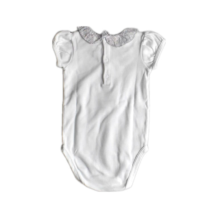 A White Short Sleeve Bodysuits from Jacadi in size 6-12M for girl. (Back View)