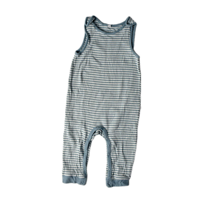 A Blue Sleeveless Rompers from Mori in size 6-12M for neutral. (Front View)