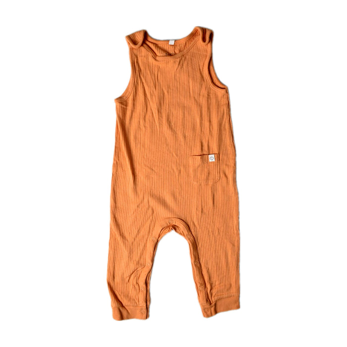 A Peach Long Overalls from Mori in size 6-12M for neutral. (Front View)
