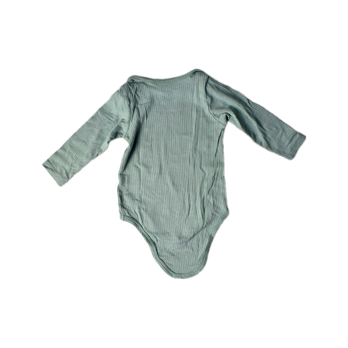 A Green Long Sleeve Bodysuits from Mori in size 6-12M for girl. (Back View)