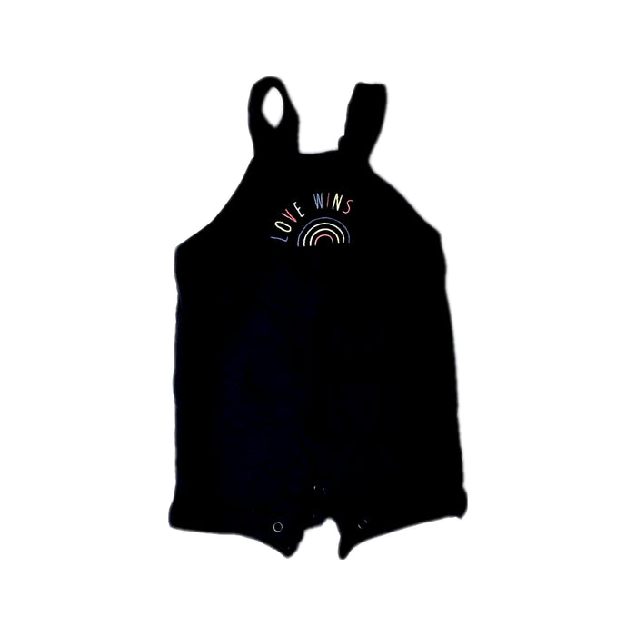 A Black Sleeveless Rompers from Mori in size 3-6M for girl. (Front View)