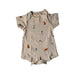 A Beige Short Sleeve Rompers from Le Petit Society in size 0-3M for girl. (Front View)