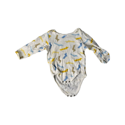 A Yellow Long Sleeve Bodysuits from Mori in size 6-12M for girl. (Front View)