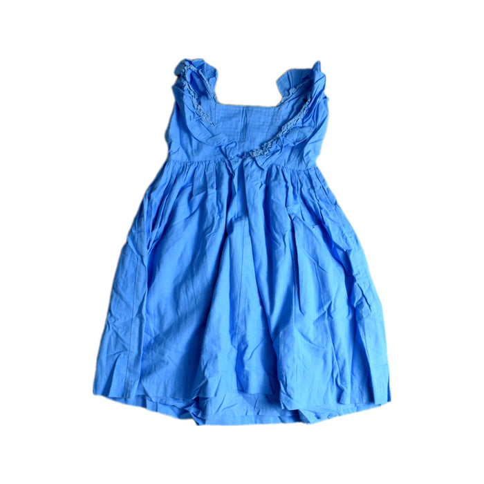 A Blue Sleeveless Dresses from Château de Sable in size 10Y for girl. (Back View)