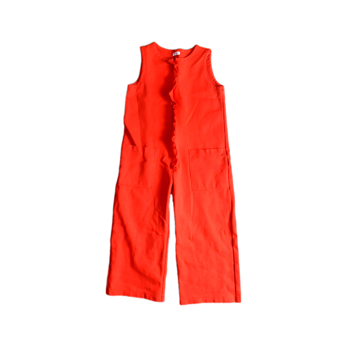 A Red Sleeveless Jumpsuits from Il Gufo in size 6T for girl. (Front View)