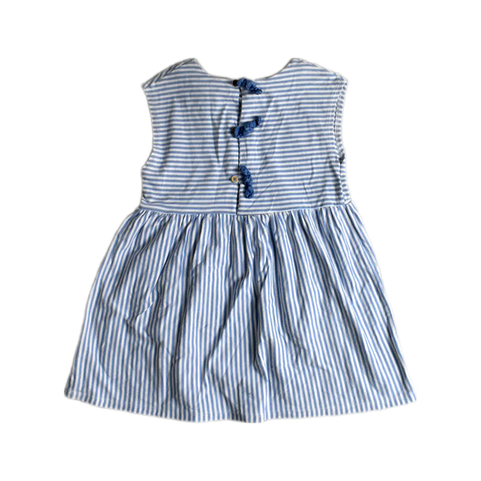 A Blue Sleeveless Dresses from Château de Sable in size 4T for girl. (Back View)